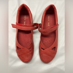 David Tate Cherry Red Cross-Strap Flats